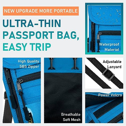 sundee Travel Neck Wallet with Double Zippers, RFID Blocking Passport Holder with Adjustable Neck Strap for Men and Women to Keep Cash, Credit Cards and Travel Documents Safe - Lake Blue - color: Lake Blue