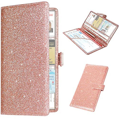 RSAquar Car Registration & Insurance Holder, Vehicle Glove Box Organizer, Cool Accessories for ID, Driver License Cards & Essential Documents, Glitter Rose Gold - color: Glitter Rose Gold