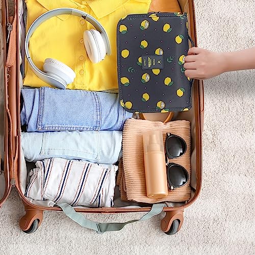 Travel Toiletry Bag for Women, Hanging Toiletry Bag with Multi-Pockets, Toiletry Bag for Traveling Easy Clean, Travel Organizer Bag Black-Lemon - color: Black-lemon