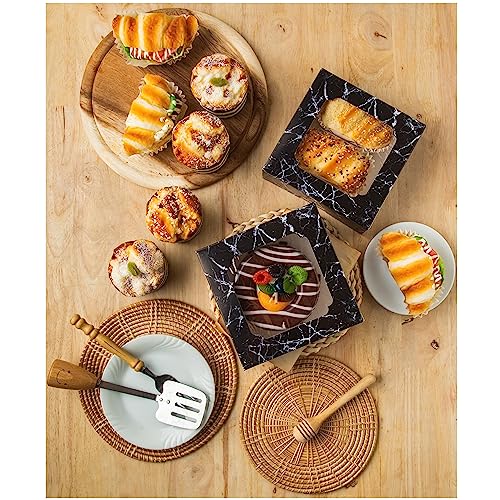 20 Pack Bakery Boxes with Window Small 6x6x2 inch for Cookie, Candy, Pastry, Brownie, Chiffon Cake, Tart, Pie, Waffle (Black Marble) - color: Black Marble