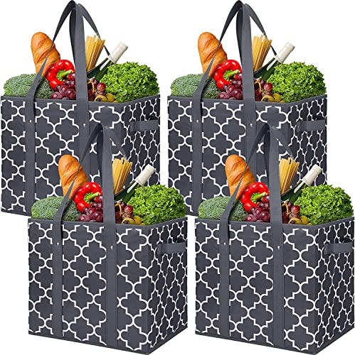 WISELIFE Reusable Grocery Bags 4-Pack Foldable Washable Large Storage Bins Basket Water Resistant Shopping Tote Bag Dark Grey - color: Dark Grey, size: 4 Pack