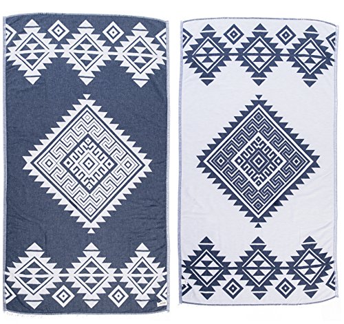 Bersuse 100% Cotton Yucatan Turkish Towel - 39x71 Inches, Dark Blue - color: Dark Blue