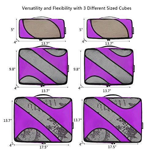 BAGAIL 6 Set Packing Cubes,Travel Luggage Packing Organizers - color: The Purple, style: 6 Set