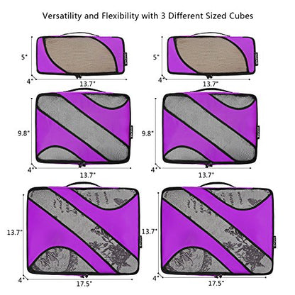 BAGAIL 6 Set Packing Cubes,Travel Luggage Packing Organizers - color: The Purple, style: 6 Set