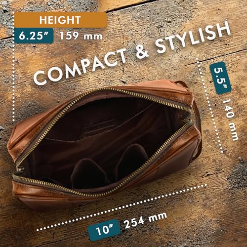 ELIZO Premium REAL Leather Toiletry Bag for Men Dopp Kitt Hanging Mens Toiletry Large TSA Toiletries Bag Shaving Grooming Bag Organizer - size: Large