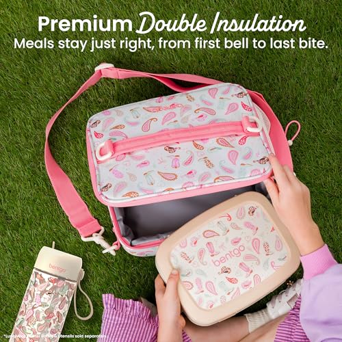 Bentgo Kids Prints Lunch Bag - Double-Insulated, Reusable, for Kids 3+, Adjustable Strap; Holds Lunch Box/Water Bottle/Snacks; Easy-Clean, Water-Resistant, Pockets (NEW Cowgirl Dreams) - color: Cowgirl Dreams