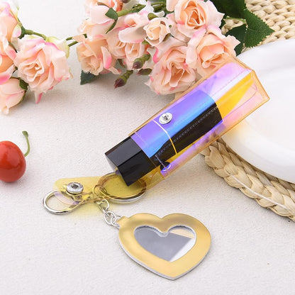 Sisadodo Glitter Lip Oil Holder Key Chains for Woman Lipstick Case with Mirror Lip Balm Keychain for Lipstick Case Keychain - color: Pv Yellow-heart