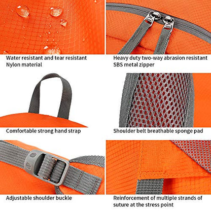 FENGDONG 35L Lightweight Foldable Waterproof Packable Travel Small Hiking Backpack Daypack for men women - color: A1-orange-upgrade