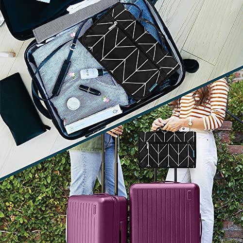 PAVILIA Hanging Toiletry Bag for Women Men, Large Foldable Toiletries Organizer with Hook, Water-Resistant Makeup Cosmetic Rollup Case, Clear Pockets for Bathroom, Gym, Cruise (Black Chevron) - color: Black Chevron