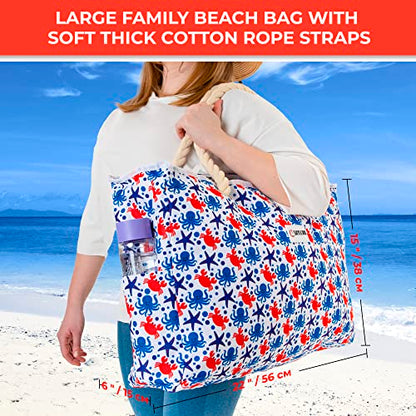 Beach Bag and Pool Bag Has Cooler Pocket, 7 Pockets Total, Zip Top. Family Size Waterproof Beach Tote - color: Underwater World