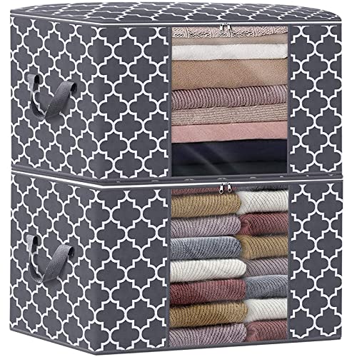 WISELIFE Storage Bags, Large Blanket Clothes Organization and Storage Containers for Bedding, Comforters, Foldable Organizer with Reinforced Handle, Clear Window,Sturdy Zippers,(Grey, 2 x 100L) - color: Dark Grey, size: 2 x 100L