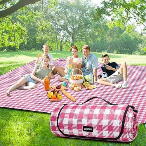Picnic Blankets Outdoor Blanket, 80''x80'' Extra Large Beach Blanket Waterproof Sandproof Foldable & Machine Washable, Vintage Gingham Grass Lawn Park Blankets for Family Camping Party Music Festival - color: Red White, size: 6'8" x 6'8" (Square)