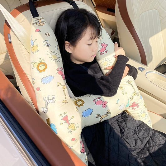 H-Shaped Car Travel Pillow for Kids & Adult-Adjustable Car Seat Pillow, Soft Ergonomic Neck Head Support Sleeping Cushion for Long Distance Travel - color: H-shape-faint Yellow
