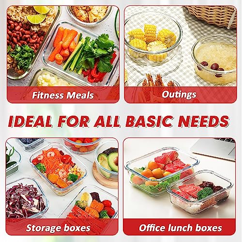 VERONES 12 Packs Glass Food Storage Containers Set, Airtight Glass Lunch Containers, Glass Meal Prep Containers with Lids,Exclusive of BPA, for Microwave, Oven, Freezer & Dishwasher Friendly,Red - color: Red
