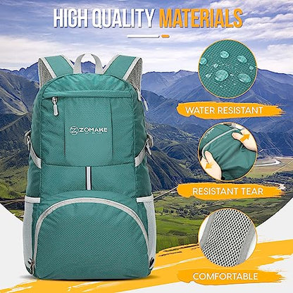 ZOMAKE Lightweight Packable Backpack 35L, Light Foldable Backpacks Water Resistant Collapsible Hiking Bag, Compact Folding Day Pack for Travel Camping(Dark Green) - color: Dark Green