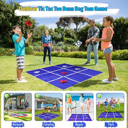 2-in-1 Outdoor Giant Tic Tac Toe Bean Bag Toss Games for Kids Adults, 4.5Ft Double-Sided Large Outside Lawn Yard Backyard Carnival Field Day Beach Picnic Camping Birthday Party Family Reunion Game - style: Regular