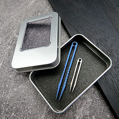 Canku 2pcs Mini Tweezers Titanium Portable Titanium Alloy EDC Tweezers Survival Camping Outdoor Travel Mini Tool(Blue) … - color: Blue