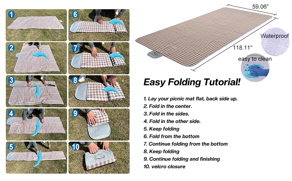 HX&OD Picnic Blanket Outdoor Extra Large Picnic Mat 80"X60" Camping Blanket Beach Blanket Foldable Waterproof Sand Mat Hiking Travel Family Concerts(Brown) - color: Brown, size: 80”x 60”