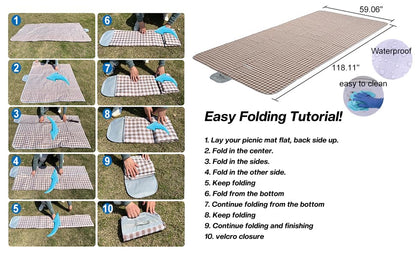 HX&OD Picnic Blanket Outdoor Extra Large Picnic Mat 80"X60" Camping Blanket Beach Blanket Foldable Waterproof Sand Mat Hiking Travel Family Concerts(Brown) - color: Brown, size: 80”x 60”