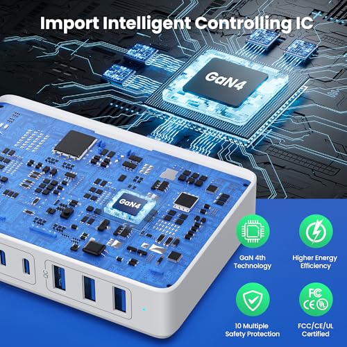 USB C Charger 430W USB C Charger Block, 8-Ports GaN IV Fast Charging Station Hub,PD 100W Laptop Charger Adapter,for MacBook Pro/Air/iPad/iPhone16/15/14/Apple Watch/DELL/Samsung for Home Office - color: A-White
