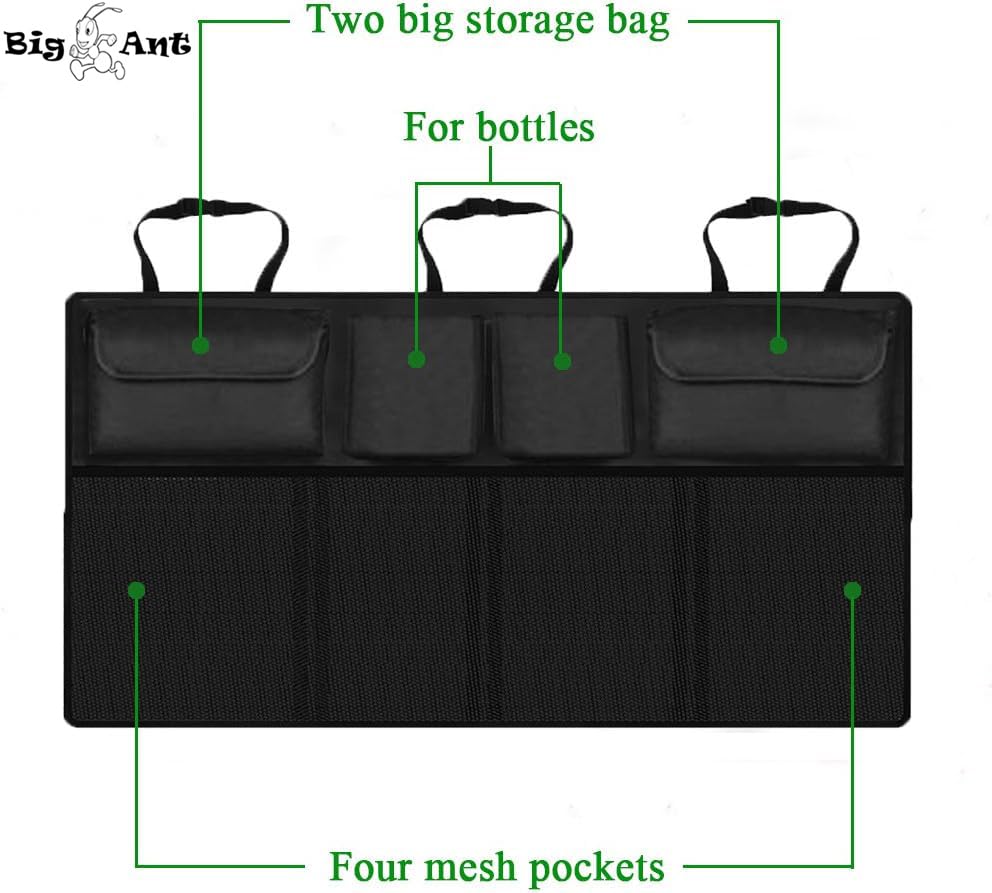 Big Ant Back Seat Trunk Organizer,Space Saving Car Trunk Storage Organizer with Lid Keep your Trunk Clean and Tidy 8 Large Pockets Car Organizer for Kids,Travel (34 x 18 inch)