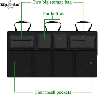 Big Ant Back Seat Trunk Organizer,Space Saving Car Trunk Storage Organizer with Lid Keep your Trunk Clean and Tidy 8 Large Pockets Car Organizer for Kids,Travel (34 x 18 inch)