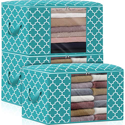 WISELIFE Storage Bags 100L 3-Pack Large Blanket Clothes Organization and Storage Containers for Bedding, Comforters, Foldable Organizer with Reinforced Handle, Clear Window, Sturdy Zippers,Green - color: Green, size: 3 x 100L