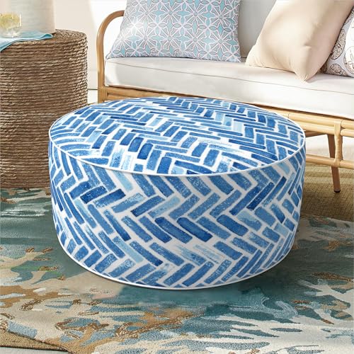 DYTXIII Inflatable Ottoman Stool D21 xH9 for Outdoor/Indoor Use, Water Repellent Patio Foot Rest Stool with Portable Handle,Round Pouf Ottoman Suitable for Garden,Deck and Camping - Blue Bricks - color: Blue Bricks, size: 21"D x 21"W x 9"H
