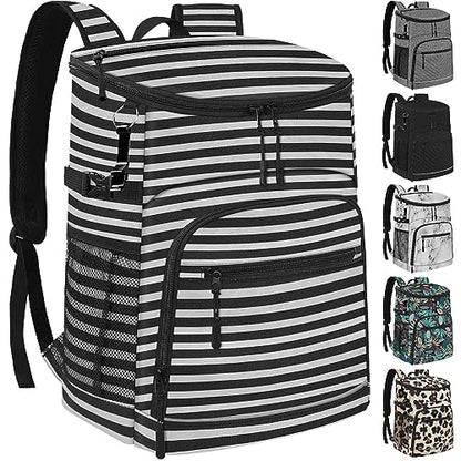Cooler Backpack Insulated Leakproof Waterproof Backpack Cooler Bag 30/45 Cans, Large Capacity Lightweight Travel Camping Beach Backpack Cooler Ice Chest for Men and Women - color: stripe, size: 30 Cans