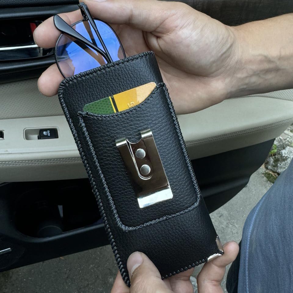Orsus Soft Glasses Case with Belt Clip & Card Pocket, PU Leather Eyeglass Sunglasses Case Pouch Felt Lining - color: Black