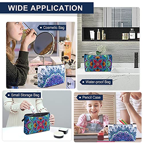 MAGEFY Makeup Bag, 2 Styles Travel Cosmetic Bag for Women Cosmetic pouch Elegant Blue Patterns Zipper Pouch Waterproof Makeup Pouch Cute (2 Packs, Peacock feather + Mandala pattern 0179) - color: 2 packs