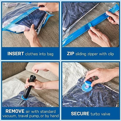 Spacesaver Vacuum Storage Bags with Hand Pump - Vacuum Seal Bags for Clothing, Comforters, Blankets - Reusable Compression Bags for Travel, Moving, Organization - 2S, 2M, 2L, 2XL Sizes - Pack of 8