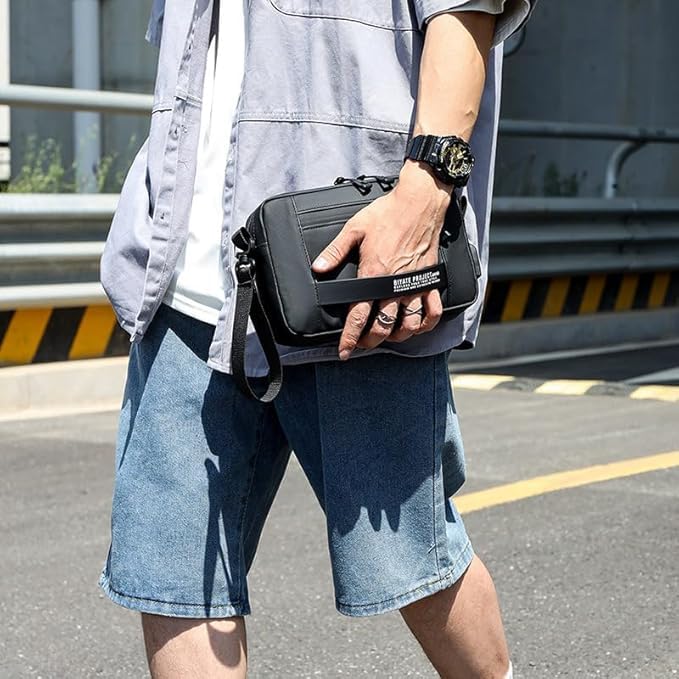 Waterproof Polyester Slim Unisex Crossbody Sling Bag Chest Backpack Men's Shoulder Bag, Leisure Travel Handbag, Hard Shell Anti-Theft Chest Bag, Messenger Bag-Black, Standard, Retro - color: Messenger Bag-black