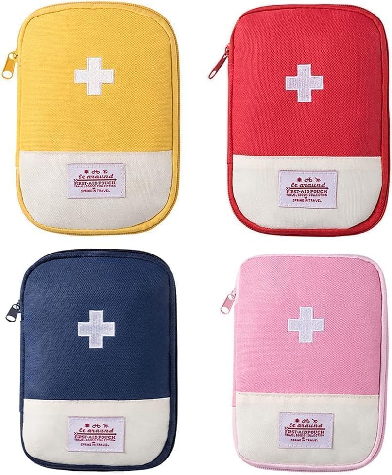 4 Pcs Portable Travel First Aid Pouch,Empty Mini First Aid Pouch,Outdoor Camping Hiking First Aid Medical Rescue Bag Multi-Function Emergency Medicine Storage Organizer Bag Household Supplies(Small)