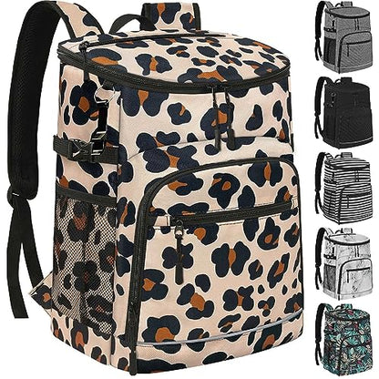 Cooler Backpack Insulated Leakproof Waterproof Backpack Cooler Bag 30/45 Cans, Large Capacity Lightweight Travel Camping Beach Backpack Cooler Ice Chest for Men and Women - color: leopard, size: 30 Cans