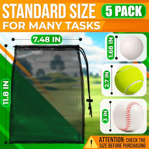 5Pcs Small Mesh Bags Drawstring Black Nylon – 11.8x7.48" Secure Cinch-Top, Mesh Bag for Tennis, Pickleball, Golf, Travel, Beach, Sports Equipment, and Mushroom Foraging – Quick-Dry and Tear-Resistant - style: Mesh Bags