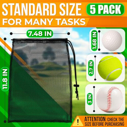 5Pcs Small Mesh Bags Drawstring Black Nylon – 11.8x7.48" Secure Cinch-Top, Mesh Bag for Tennis, Pickleball, Golf, Travel, Beach, Sports Equipment, and Mushroom Foraging – Quick-Dry and Tear-Resistant - style: Mesh Bags