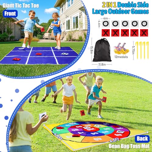 2-in-1 Outdoor Giant Tic Tac Toe Bean Bag Toss Games for Kids Adults, 4.5Ft Double-Sided Large Outside Lawn Yard Backyard Carnival Field Day Beach Picnic Camping Birthday Party Family Reunion Game - style: Regular