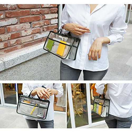 Portable Clear Handbag Purse Organizers Cosmetic Bag Travel Makeup Toiletry Storage Bag Tote Wash Bag Backpack Insert Divider Bag with Handle Zipper
