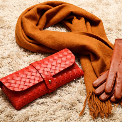 Portable Leather Glasses Case Anti-pressure Glasses Bag Coin Purse Storage Bag Suitable for Men and Women - color: Red