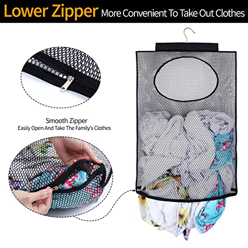 Breathable Mesh Laundry Hamper, Bringing Hooks Foldable Hanging Shower Caddy, Fast Drying Portable Space Saving Storage Bag, Applied to College Dorm Rooms, Gym, Swimming and RV Travel (Black) - color: Black