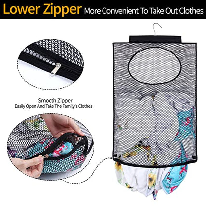 Breathable Mesh Laundry Hamper, Bringing Hooks Foldable Hanging Shower Caddy, Fast Drying Portable Space Saving Storage Bag, Applied to College Dorm Rooms, Gym, Swimming and RV Travel (Black) - color: Black