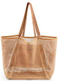 HOHOM Beach Bags for Women, Summer Travel Mesh Tote Bag with Large Inner Pocket, Sandproof Woven Shoulder Handbag - color: Tan