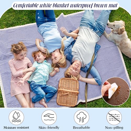 VitalCozy Waterproof Picnic Blankets 59 x 78in Outdoor Blanket Foldable 2 in 1 Double Layer Sandproof Beach Mat with Carry Strap for Camping Lawn Park Beach Grass(Blue White) - color: Blue White