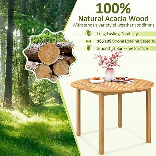 Tangkula 5 Pieces Patio Dining Set, 4 Patio Wicker Armchairs and Round Acacia Wood Dining Table, Outdoor Table and Chairs Set for Backyard, Poolside, Garden