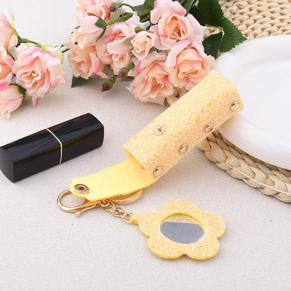 Sisadodo Glitter Lip Oil Holder Key Chains for Woman Lipstick Case with Mirror Lip Balm Keychain for Lipstick Case Keychain - color: Yellow-flower