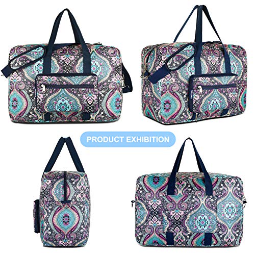 F.FETIVIN Weekender Carry On Bag Travel Duffle Medium Overnight Bag for Women(Green Floral) - color: 1-Green Floral
