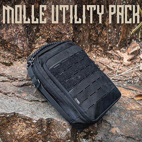 WYNEX Tactical Molle Admin Pouch, Utility EDC Pouch Organizer Modular Tool Pouch of Double Layer Design Medical EMT Attachment Bag Large Capacity with Elastic Webbing Insert Panel - color: Black