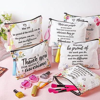 Panelee 48 Pcs Graduation Inspirational Gifts Makeup Cosmetic Bag Bulk with Zipper Keychain Bibles Employee Appreciation Makeup Bags Motivational Gift for Ladies Women Teacher Coworker Gifts - style: Delicate Style