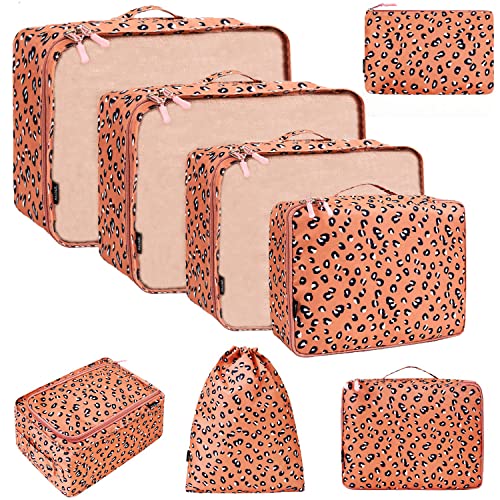BAGAIL 8 Set Packing Cubes Luggage Packing Organizers for Travel Accessories-Pink Leopard - color: Pink Leopard, size: 8 Set